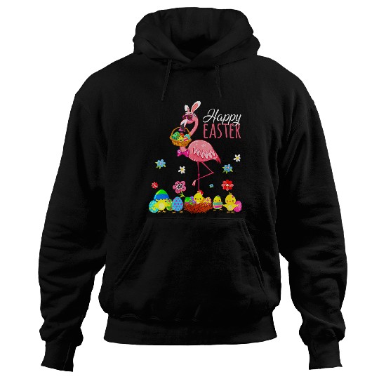 Happy Easter Flamingo With Easter Egg Basket Hunting 4 Hoodies