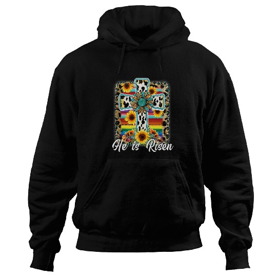 He is Risen Sunflower Leopard Cross Happy Easter Day Hoodies