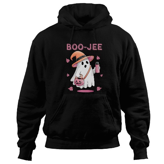 Coffee Fun Boo Jee ghosts Drinking Coffee Spooky Pink Funny Halloween Hoodies
