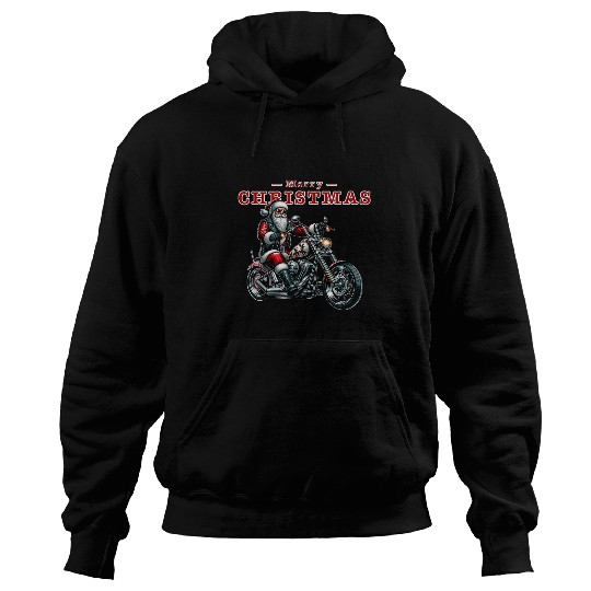 Cool Santa Claus on Bike Motorcycle for Christmas Party Hoodies
