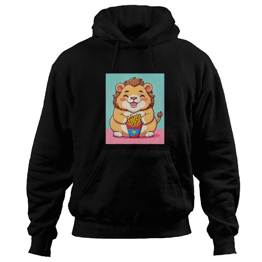 Lion Pet Chubby Fat Lion French Fries Lover Funny Animal Design Print Hoodies