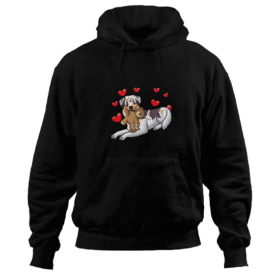 Australian Shepherd Dog With Stuffed Animal And Hearts Lover Hoodies