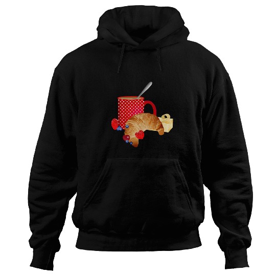 Coffee Fun Breakfast still life with croissant coffee berries 1 Hoodies