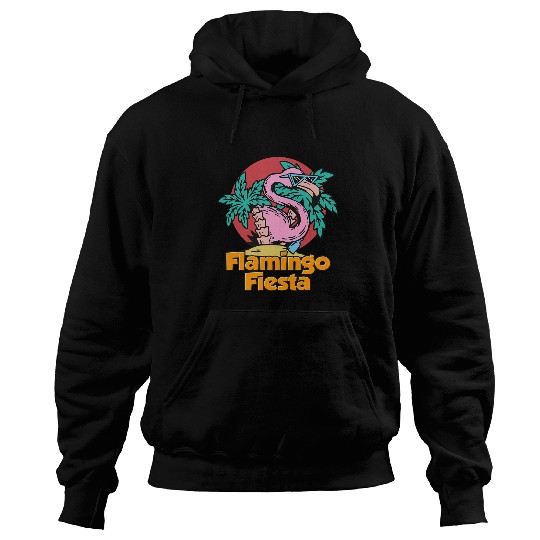 Flamingo Fiesta Bird Lover Birding Beach Palm Trees Vacation Hoodies