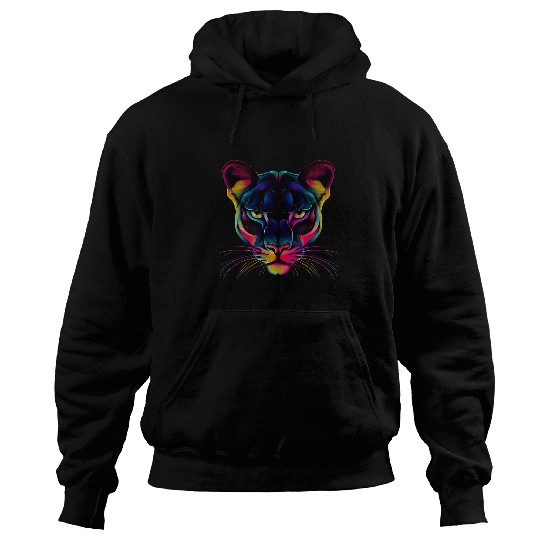 Lion Pet Colorful Mountain Lion Face Wild Animal Big Cats Lover Black Hoodies