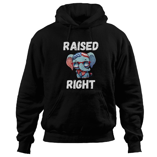 Elephant Pet Raised Right Vote Republican American Flag Elephant Hoodies