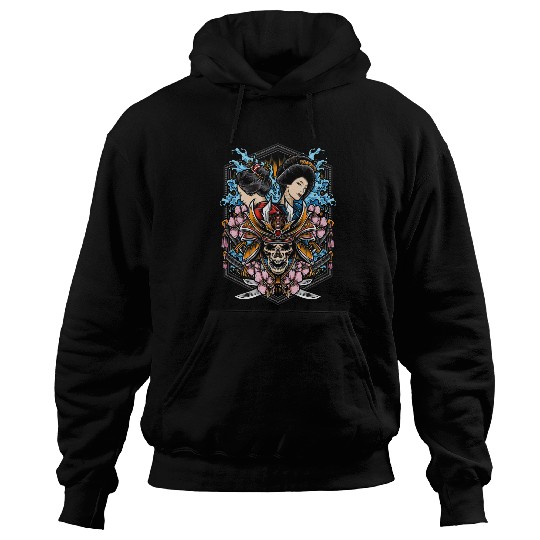 Japanese Art Samurai Skull vintages Fighter Geisha Tattoo Hoodies