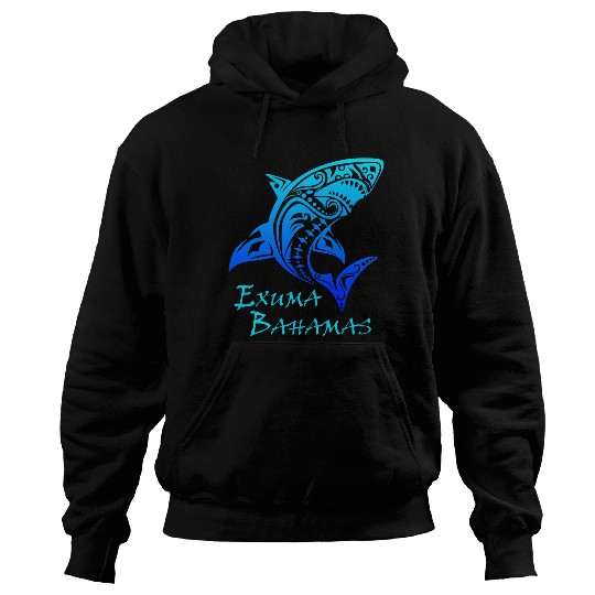 Exuma Bahamas Tribal Shark Polynesian Tattoo Style Vacation Hoodies