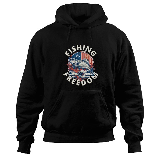 Fishing And Freedom Fish USA Patriotic Ocean Fishing Graphic Hoodies