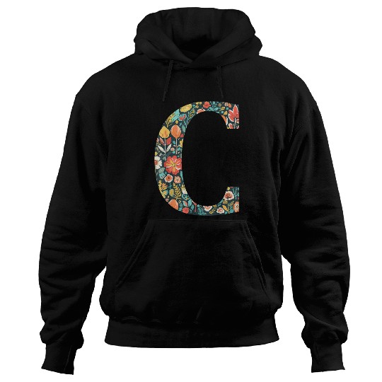 initial monogram floral letter C colorful Garden flowers Hoodies