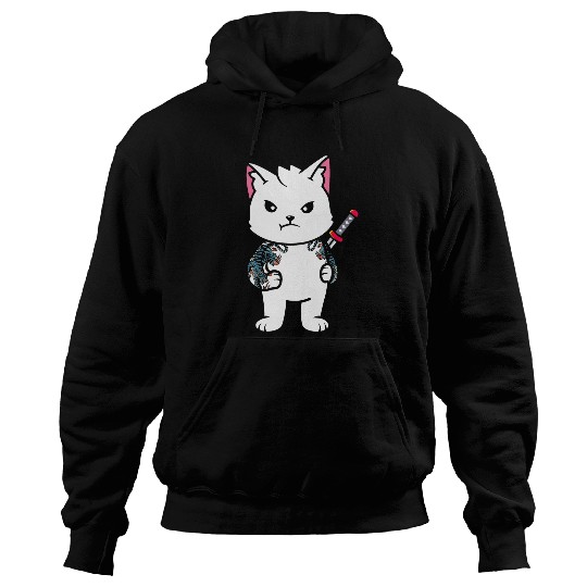 Samurai Cat Katana Ninja Yakuza Tattoo Japanese Culture Hoodies
