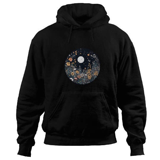 Midnight Sky Aesthetic Meadow Flower Garden Graphic Lovers Hoodies