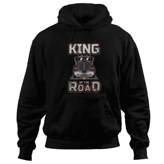 Mens King of The Road Daddy Trucker Semi Truck Driver Dad Hoodies