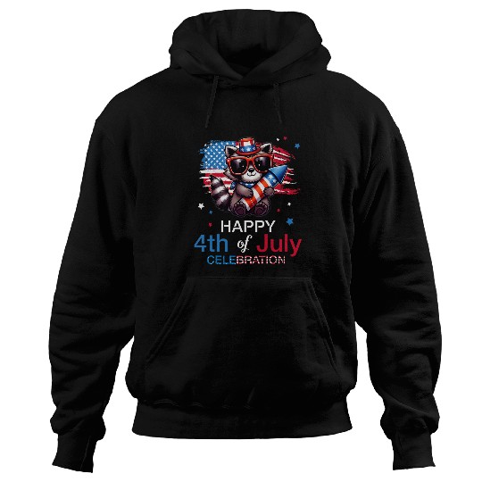 Raccoon Pet Red White And Blue Happy 4th Of July Day Celebration Hoodies
