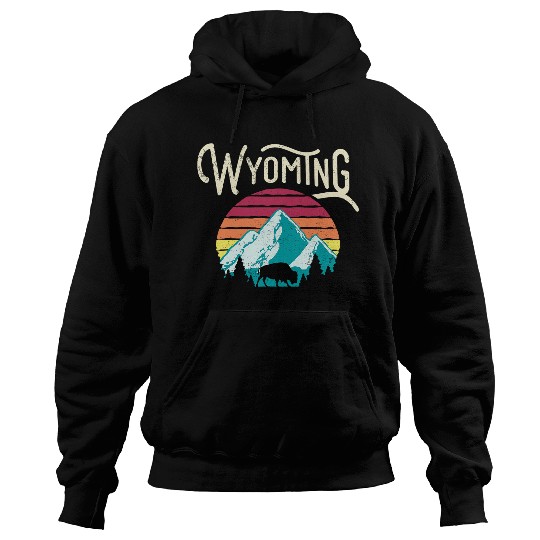 Retro Wyoming WY Mountains Nature Hiking Wildlife Adventure Hoodies