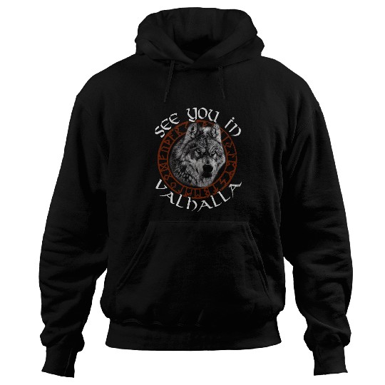 Norse Mythology wolfs See You in Valhalla Rune Circle Viking 1 Hoodies