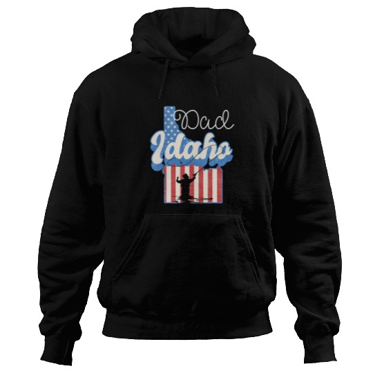 Idaho Fly Fishing Dad American Flag Funny Fathers Day Hoodies