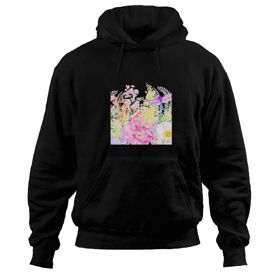 Spring Afternoon A Dreamy Flower Garden And Purple Dragonfly Hoodies