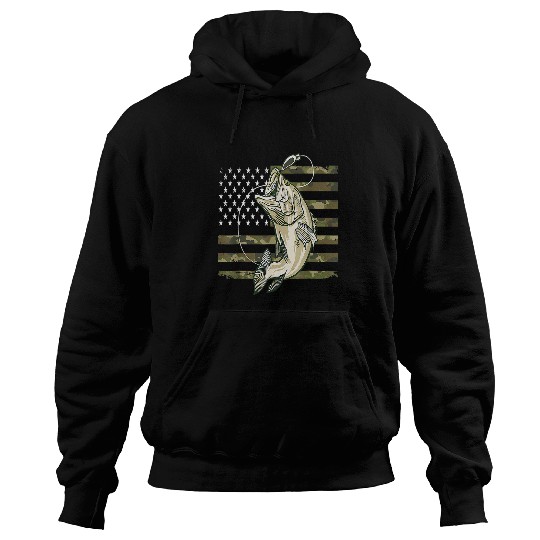 Fishing Camouflage US American Flag Bass Fish Fisherman Camo Fisher Hoodies