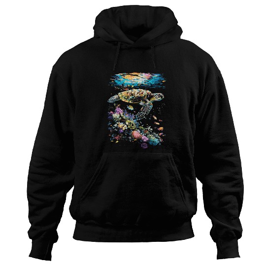 Turtle Pet Hawaii Postcard Turtle Swimming Crystal Clear Hoodies