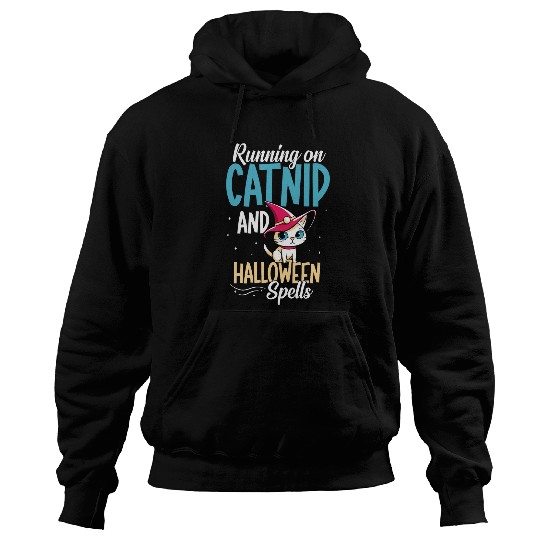 Running On Catnip And Halloween Spells Owner Halloween Cat Hoodies