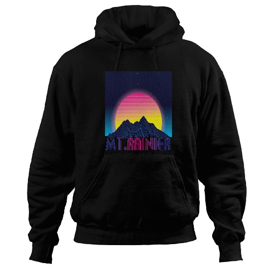 Mount Rainier Vaporwave Mountain Mountaineer Washington Hoodies
