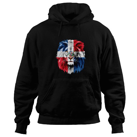Lion Pet Dominican Republic Flag Lion Face Flag of the Dominican Hoodies
