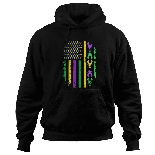 Mardi Gras US American flag with crawfish New Orleans Hoodies