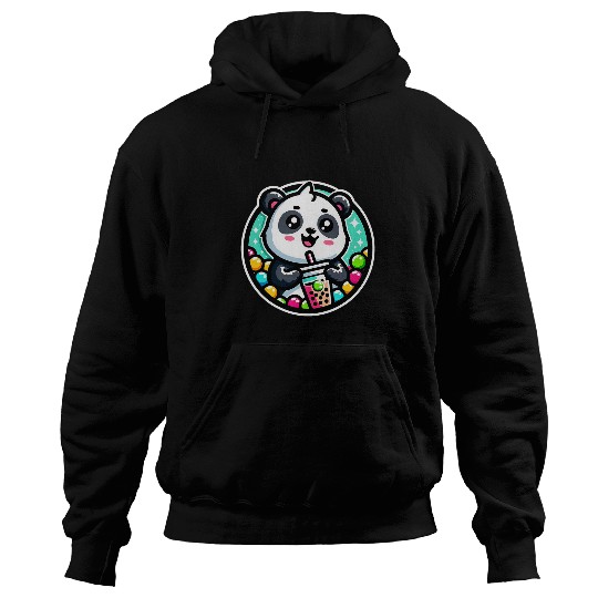 Panda Pet Drinking Boba Bubble Tea Kawaii Anime Cute Colourful K Pop Hoodies