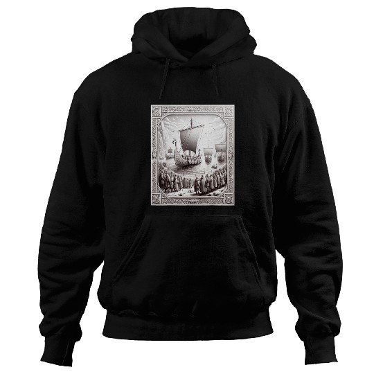Viking Ships Warriors Cliffs Drakkars Shields Spears Birds Hoodies