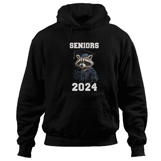 Raccoon Pet Seniors 2024 Graduation Raccoon Funny Graphic Senior Year Hoodies