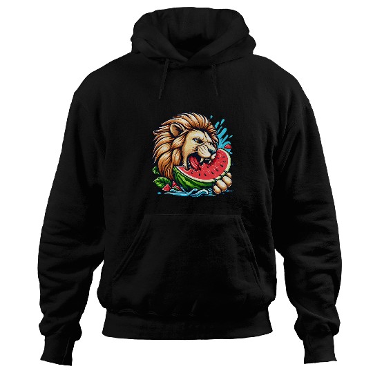 Lion Pet Eating Watermelon 1 Hoodies