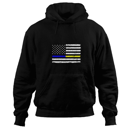 Police Job Thin Blue Yellow Line Patriotic 911 Police Dispatcher USA Hoodies