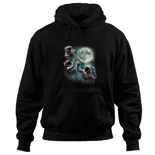 Three Astronauts Float In Space Funny Graphic Galactic Moon Hoodies