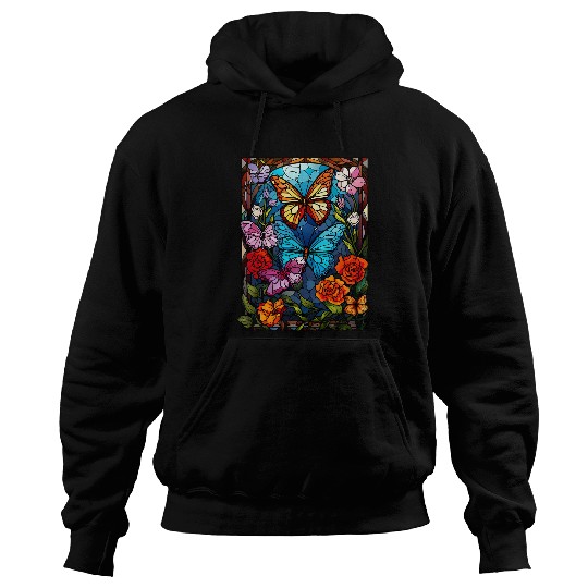 Stained Glass Spring Butterfly Flowers Cottagecore Hoodies