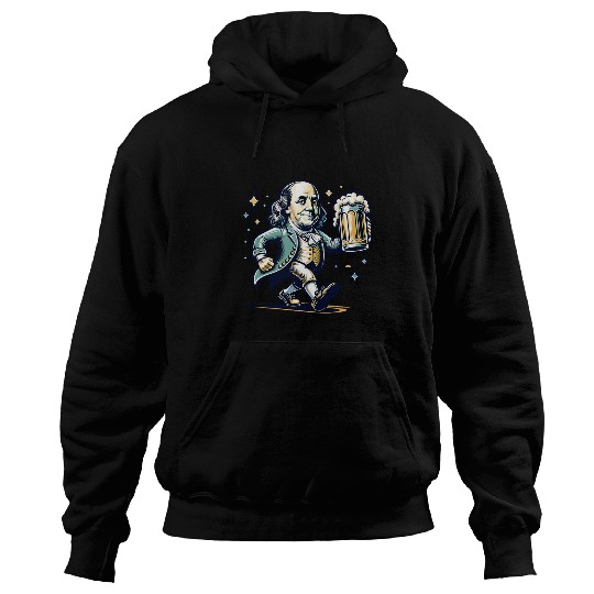 Beer Fun Benjamin Franklin With Beer Mug Celebrate Freedom Hoodies