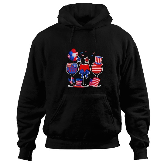 Wines Fun Happy 4th of July Red White Blue Wines Glasses USA Flag Hoodies