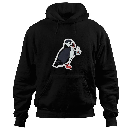 Coffee Fun Puffin Drinking Coffee Hoodies