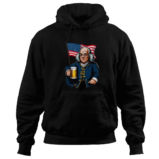 Beer Fun Benjamin Franklin With Beer Mug American Flag Hoodies