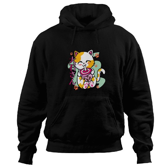 Cute Cat Anime Japanese Culture Art Milk Tea Pink Hoodies
