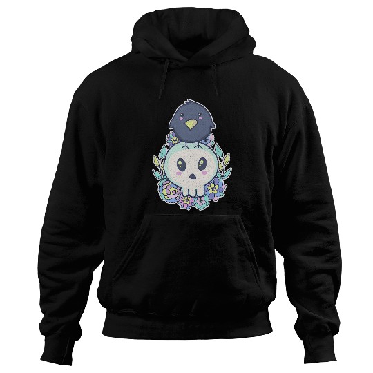 Raven Skull Pastel Goth Kawaii Cute Creepy Tattoo Style Hoodies