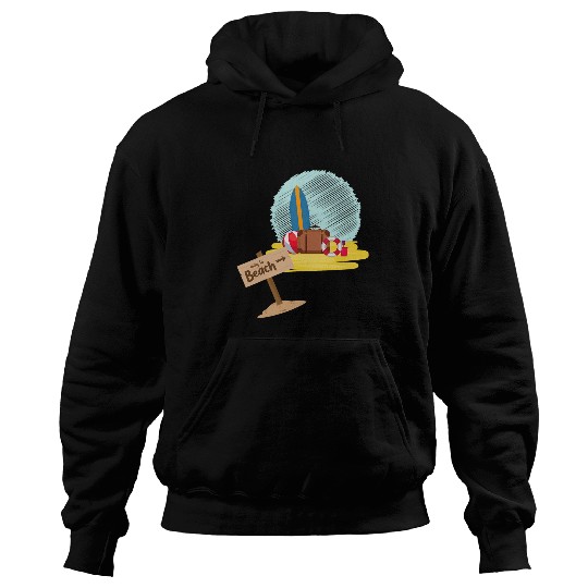 Which Way is the Beach Surf Board Sand Beach Vibes Wood Sign Hoodies