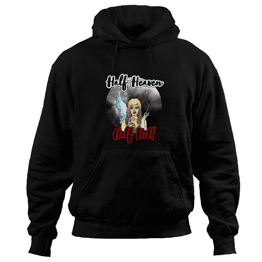 Womens Heaven Hell I Half Angel Half Devil Woman I Hell Sky Hoodies