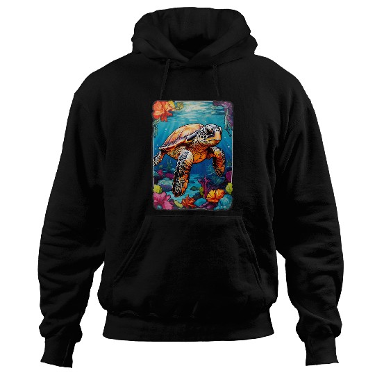 Turtle Pet Ocean Odyssey Sea Turtle Swimming Among Colorful Coral Hoodies