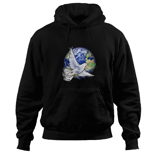 World Peace White Dove Olive Branch Flying Over Planet Earth Hoodies