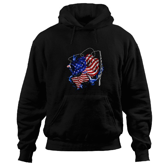 Fishing Bass Fishing American Flag Dad Father Fourth Of July 3 Fisher Hoodies