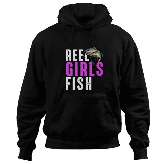 Fishing Reel Girls Fish Tuna Fishing Fisherwoman Mom Grandma Fisher Hoodies