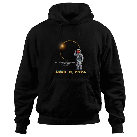 2024 Solar Eclipse Little Rock Arkansas Funny Astronaut Hoodies