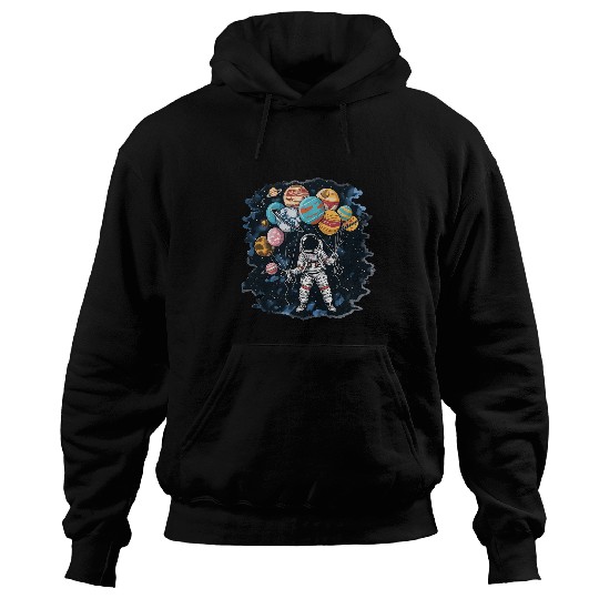 Astronaut Holding Planet Balloons SolarSystem Space Kids Hoodies