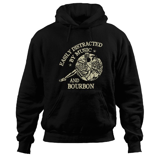 Easily Distracted By Music And Bourbon Skeleton Hoodies